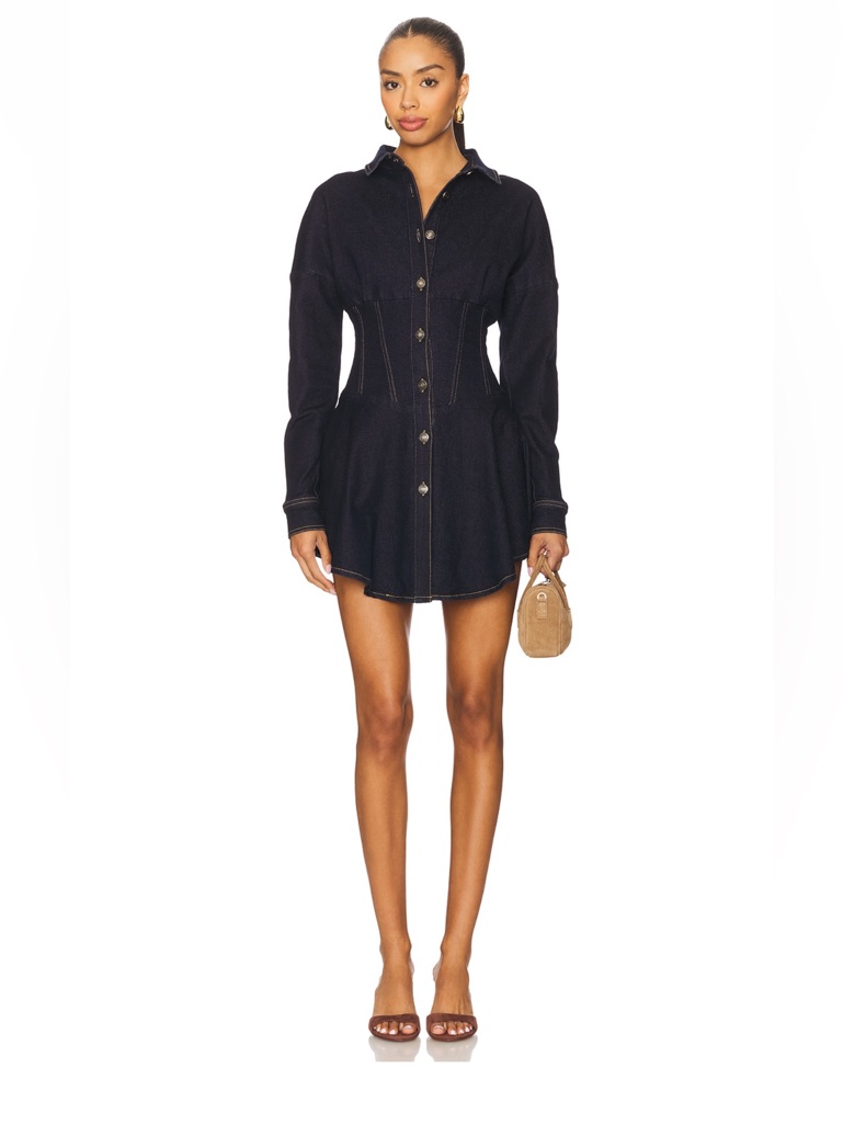 Ow Collection Ella Denim Shirt Dress In Dark Wash In Size Small